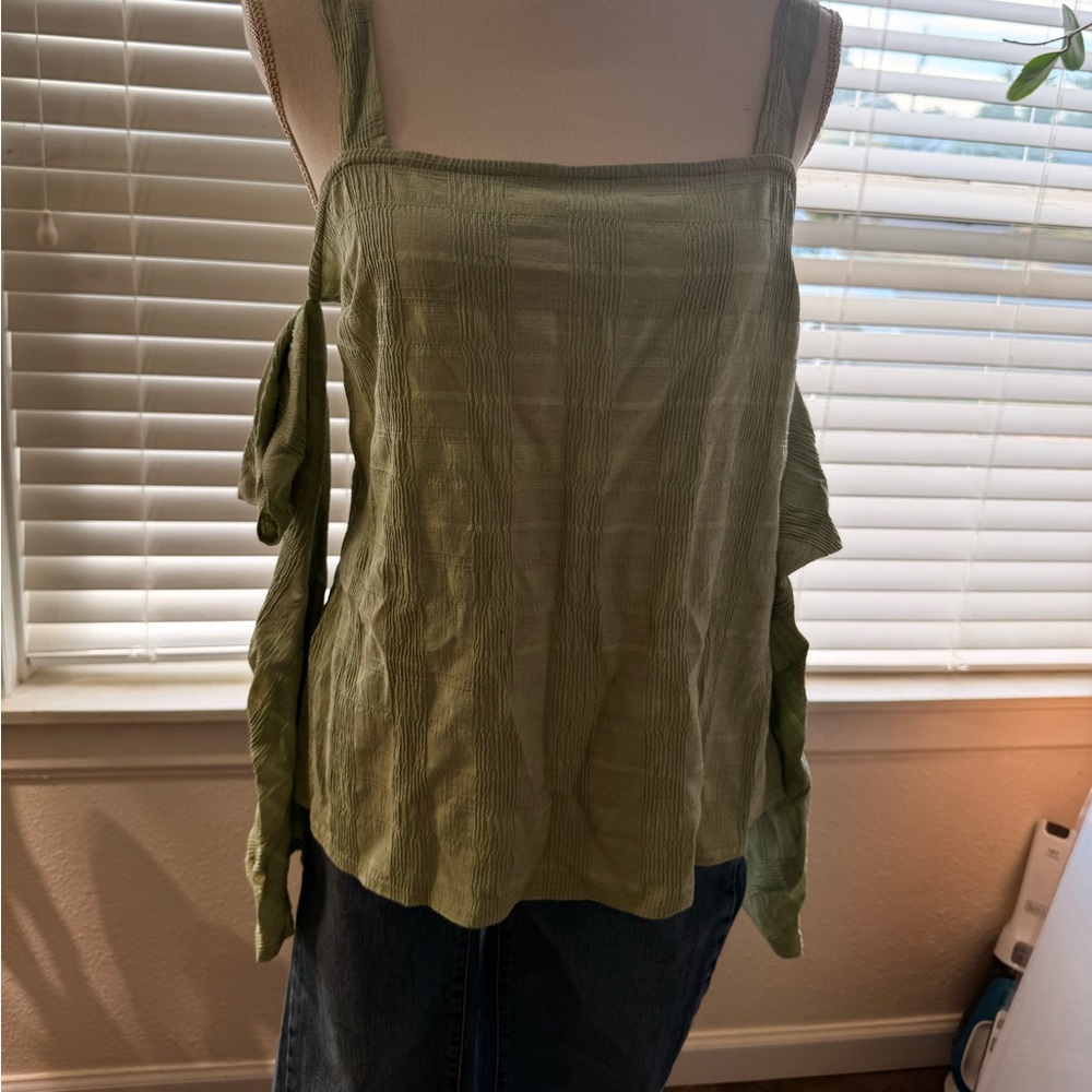 Topshop green off the shoulder shirt